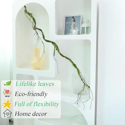 2pcs 67"Bendable Twigs Branches Moss Creepy Jungle Climb Green Leaves Vines | Artificial Reptile climbing Tree Trunk Grapevine Garland Plants Stems For Craft Garden Wall Hanging Halloween Arch Decoration