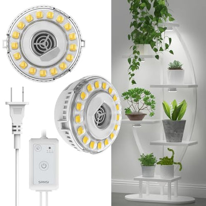 SANSI Puck Grow Light, LED Plant Light for Indoor Plants Full Spectrum Grow Lamp 10W (150 Watt Equiv), Small Hanging Plant Lamp with Timer Auto On Off 4 8 12 Hrs, 4-Level Dimmable for Plant Shelf - size: Puck Grow Light with Timer