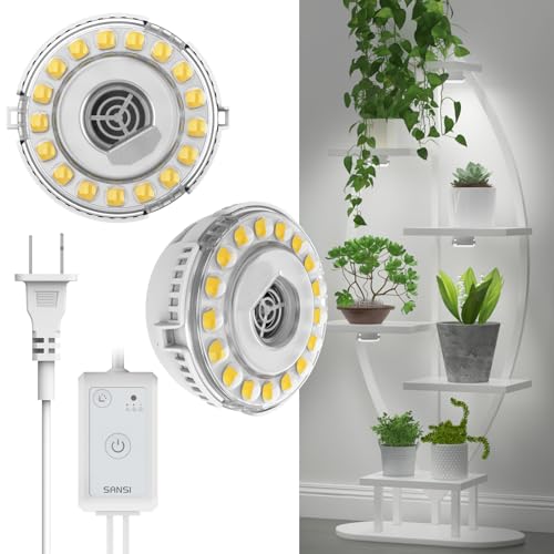 SANSI Puck Grow Light, LED Plant Light for Indoor Plants Full Spectrum Grow Lamp 10W (150 Watt Equiv), Small Hanging Plant Lamp with Timer Auto On Off 4 8 12 Hrs, 4-Level Dimmable for Plant Shelf - size: Puck Grow Light with Timer