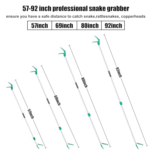 92" Extendable Snake Grabber Reptile Tongs Rattle Snake Catcher Wide Jaw Handling Tool with Lock and Comfortable Grip - size: 92 inch
