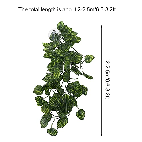 Pssopp Lifelike Plant Decorative Hanging Silk Terrarium Plant with Suction Cup for Reptile Rainforest Box Aquarium Landscape(NFF-80)
