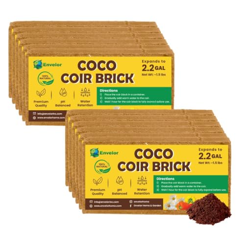 Coco Coir for Plants 12-Pack – 2.4 Gallons Compressed Coconut Coir Bricks, 1.5 lb. Low EC, pH Balanced Coco Peat for Indoor & Outdoor Gardening, Potting Soil, Indoor Plant Soil - color: Coco - 650 g (2.4 Gallons) - 12 Pack
