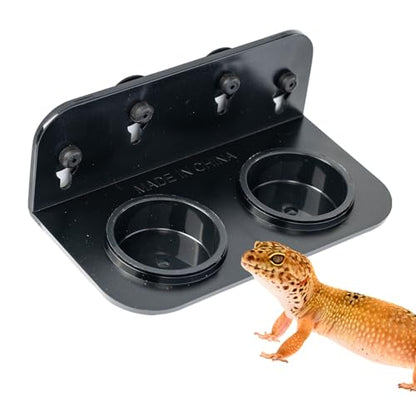 Gecko Feeding Ledge, Double Reptile Water Bowl Food Dish Reptile Feeder with 4PCS Suction Cup for Snake Bearded Dragon Tortoise