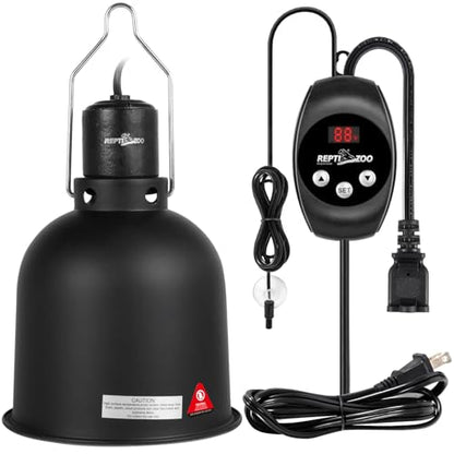 REPTI ZOO Reptile Light Fixture Dimming Thermostat Combo Pack, 5.5 Inch Deep Dome Lamp Fixture Max 100W, PID Reptile Thermostat Temperature Controller for Reptile Heat Lamp Bulb - size: 5.5 Inch
