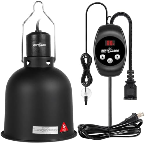 REPTI ZOO Reptile Light Fixture Dimming Thermostat Combo Pack, 5.5 Inch Deep Dome Lamp Fixture Max 100W, PID Reptile Thermostat Temperature Controller for Reptile Heat Lamp Bulb - size: 5.5 Inch