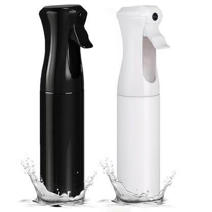 Aquableu Spray Bottle for Hair – Continuous Mist Spray Bottle for Hair Care, Styling, Cleaning, Plants, Pets & Essential Oils (variety Pack of 2 - Black & White, 10oz)