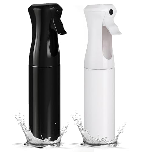 Aquableu Spray Bottle for Hair – Continuous Mist Spray Bottle for Hair Care, Styling, Cleaning, Plants, Pets & Essential Oils (variety Pack of 2 - Black & White, 10oz)