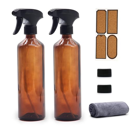 OFFIDIX Glass Spray Bottles for Cleaning,16 OZ 2 Pack Continuous Empty Water Mister Spray Bottles for Hair,Plants Mister,Adjustable Nozzle,Amber - color: Amber