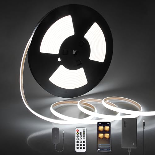 Outdoor LED Light Strips with Remote 32.8FT 24V LED COB Light Strip 6000K Daylight White Waterproof LED Tape Light Flexible Tunable 3200LEDs/10M for Patio Balcony (Adapter are Included) - color: Cold White, size: 10M