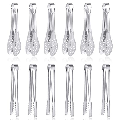 12 Pack Premium Small Serving Tongs, Dmoera Mini Stainless Steel Appetizer Tongs, 5Inch,5.2Inch(12.7cm) - size: 5 inch, 5.2 inch