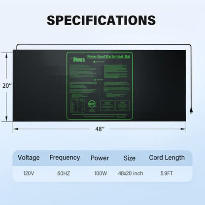 iPower 48" x 20" Waterproof Durable Seedling Heat Mat Warm Hydroponic Plant for Indoor Gardening Germination Starting - size: 48" x 20", style: 1 Pack