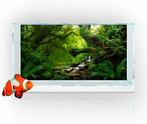 36X24IN Tropical Forest Green Huge Tree Reptile Habitat Aquarium Background, Green Natural Landscape Rainforest Fish Tank Decorations Background, Nature Art Terrarium Background - size: 36X24in/90X60cm