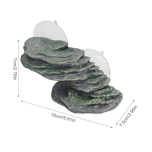 Basking Platform, Tortoise Dock Resin Resting Rock Reptile Climbing Ornament Stone Aquarium Ornament with Suction Cup