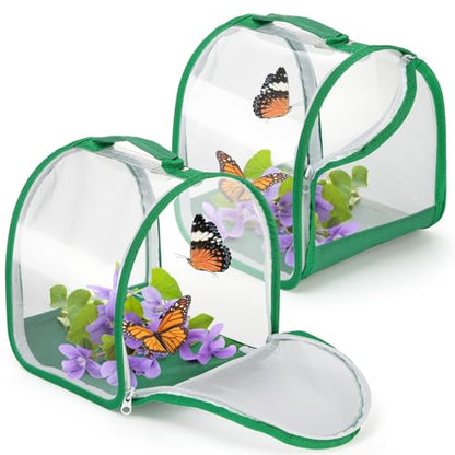 ZOOFOX 2 Pack Monarch Butterfly Habitat, 8" Small Collapsible Insect Mesh Cage Terrarium Pop-up