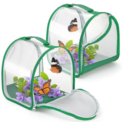 ZOOFOX 2 Pack Monarch Butterfly Habitat, 8" Small Collapsible Insect Mesh Cage Terrarium Pop-up