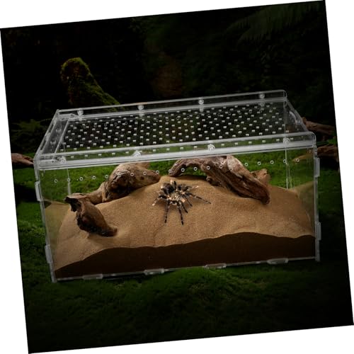 POPETPOP Acrylic Reptile Terrarium Habitat for Spiders, Snakes, Lizards, Geckos, Hermit Crabs, Turtles, 11.81x7.87x5.91in
