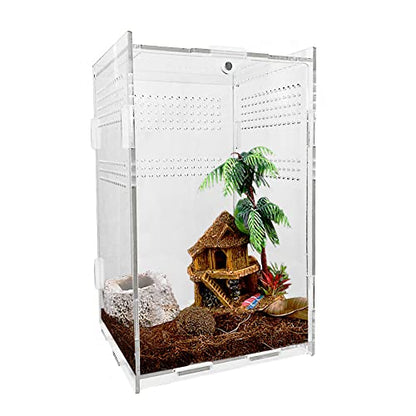 Acrylic Reptile Terrarium, Transparent Reptile Tank Habitat Terrariums Mini Enclosure Feeding Breeding Box with Cover for Tarantula Isopod Roach InvertebratesGecko Frog （5“x5”x8“）