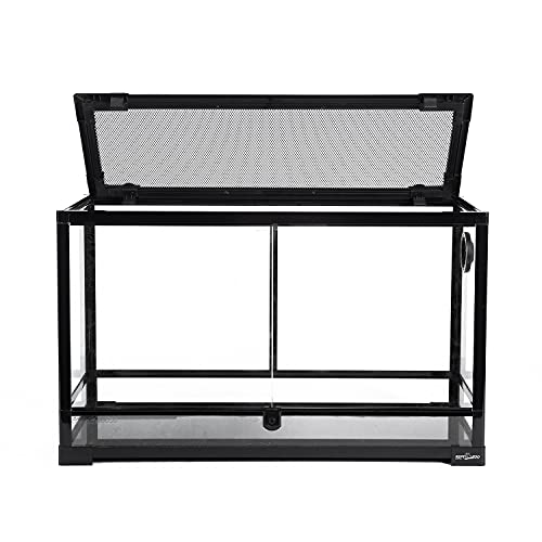 REPTI ZOO Tempered Glass Reptile Terrarium 30 Gallon, Wide Reptiles Tank 30" x 12"x 18" for Reptile Pets Bearded Dragon Gecko Lizard, Double Front Opening Doors Top Screen Ventilation