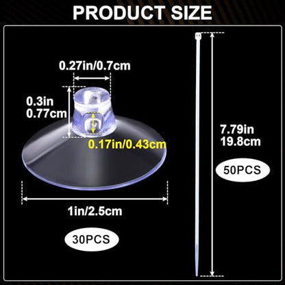 ANCIRS 30pcs 25mm Suction Cups with 50pcs Transparent Zip Ties, Aquarium Suction Cups for Fish Tank Plant Holder Decoration, Rubber Sucker Pad Without Hooks for Home & Kitchen Hanging Organization - size: 25 mm
