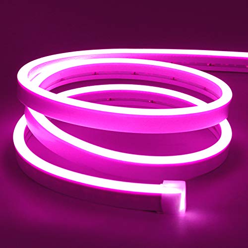 Lamomo LED Neon Flex, 16.4ft/5m Pink Neon Light Strip, 12V Flexible Waterproof Neon LED Strip, Silicone LED Neon Rope Light for Kitchen Bedroom Indoor Outdoor Decoration（Power Adapter no Included - color: Pink, size: 16.4 Ft