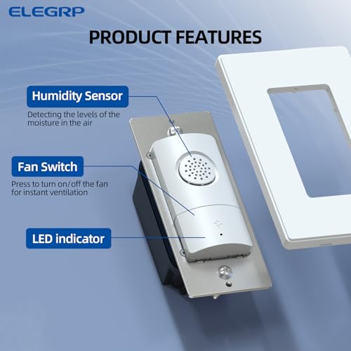 ELEGRP Humidity Sensor Switch for Exhaust Fan, Bathroom Moisture Control, Automate Ventilation, Air Circulation, Ground Wire Required, Single Pole, White, 1 Pack - style: Fan Control Only