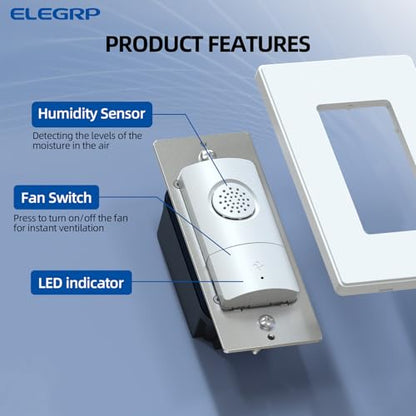 ELEGRP Humidity Sensor Switch for Exhaust Fan, Bathroom Moisture Control, Automate Ventilation, Air Circulation, Ground Wire Required, Single Pole, White, 1 Pack - style: Fan Control Only