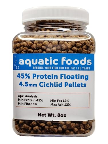 Cichlid Pellets, 45% Protein Floating 4.5mm (5/32") Pellets for Oscars, Central American, South American Cichlids…8oz Small Jar - size: 8 Ounce (Pack of 1)