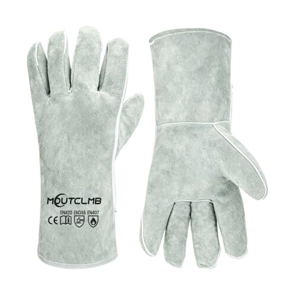 Long Welding Gloves 23.6 Inches 932℉,Heat/Fire Resistant Leather For Mig, Tig, Stick, Forge, BBQ, Grill, Fireplace - color: 14in White
