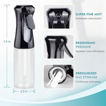 Continuous Spray Bottle, 6.8 OZ Hair Spray Bottles, Ultra-Fine Mister Spray Bottle for Hairstyling, Cleaning, Plants, Pets, Salons, and More (1 Pack) - color: Black