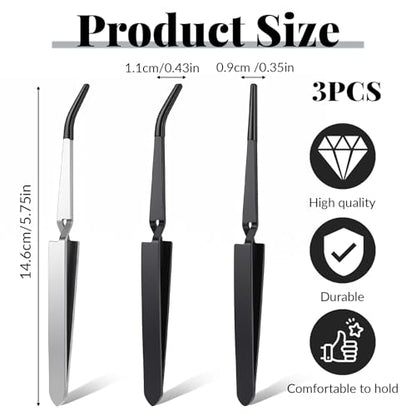 3 Pack Reverse Tweezers, ESD Safe Cross-Locking Tweezers Set | stainless steel reverse tweezers with non-slip rubber tips.Ideal for electronics repair, jewelry making, crafts, soldering