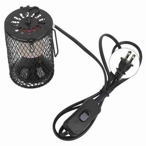 100W Reptile Heat Lamp Bulb with Cage, Ceramic Heat Emitter Reptile Heat Lamp Bulb with Hanging Hook, Bird Heat Bulbs with Lampshade for Reptiles, Turtle (US Standard 110-120V 100W) - color: Black