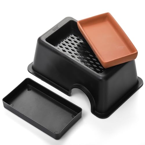 2 Pack Reptile Hide Box, Small Animal Hideout Plastic Hide Cave with Sink Humidifier, Pet Habitat Decor Hideaway Hut with Flexible Leaves for Lizard Gecko Snake Leopard Spider Turtle Amphibian