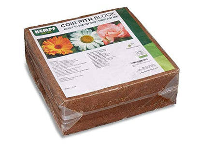 Kempf Compressed Coco Coir Pith Block, 10 Pound Block, Natural Potting Mix, Expands to 18 Gallons