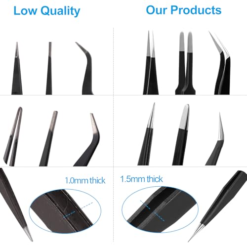 YHYZ High Precision Tweezers Set (3PCS), Anti-Static Stainless Steel Precise Tweezers (Fine, Curved, Flat), Perfect for Craft, Electronic, Soldering, Model, Hobby, Jewelry Making, Laboratory - style: 3pcs, Version 2
