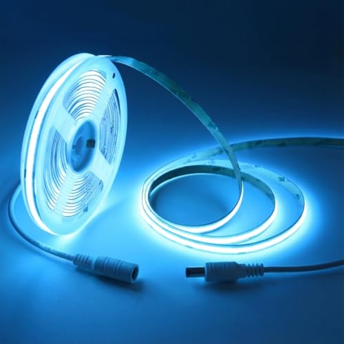 LED Strip Lights 24V COB, ICE Blue, 16.4ft (No Power Supply) | Dotless High Density, 14W/m, 8mm Width, Cuttable Flexible for Home DIY Commercial decoration projects - color: ICE Blue (Only LED Strip)