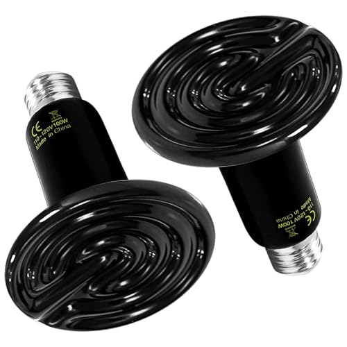 Happy Herps Reptile Heat Lamp 100W 2-Pack Ceramic Heat Emitter, No Light Emitting Heat Bulbs for Amphibian Pet Brooder Coop Incubating Chicken, Lizard Bearded Dragon Turtle Snake Terrarium, Black - size: 100W-2 Pack