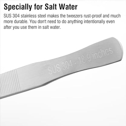 18.9 inch Heavy Duty Extra Long Tweezers for Salt & Fresh Water, Straight 18/8 Stainless Steel Reptile Feeding Tongs for Aquarium & Terrarium, Large Metal Snake Feeding Tweezers - size: 18.9 inch, 0.1 inch, straight, single unit