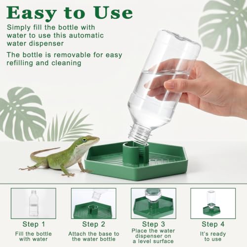 Reptile Water Dispenser, Tortoise Water Dish Bearded Dragon Water-Bowl | Tortoise Habitat Accessories Reptile Terrarium Automatic Water-Feeder-Dispenser for Reptiles Amphibians Turtle Chameleon (XL)