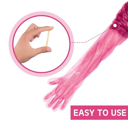 50 Pcs Disposable Dressing Gutting Gloves 35 Inch Shoulder Length Field Dressing Gloves Veterinary Insemination Glove - color: Pink