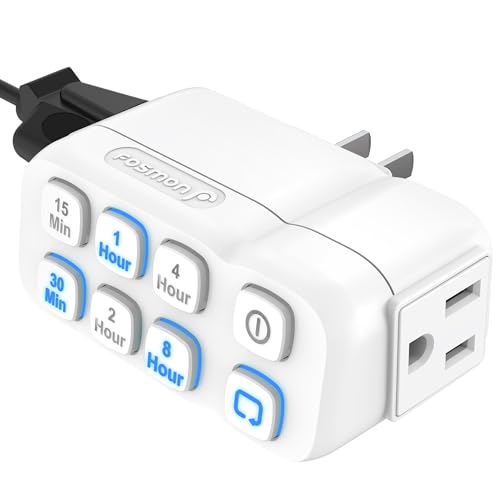Fosmon Countdown Plug-in Timer Dual Outlet, Indoor Light Timer for Electrical Outlets, 15-30 Min, 1-2-4-8 Hour Settings, for Fan, Appliance, Lamp, Grounded, 3-Prong, 15A/1875W, ½ HP, ETL Listed - style: countdown timer 1 pack