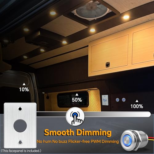 12 Volt Light Dimmer RV Boat High-Side PWM Dimming Switch, 7/8" Mounting Hole w/Blue Backlight for LED Strip Light 12V LED Halogen Incandescent, All-Aluminum Shell, Rated 6A (Sliver) - color: Sliver