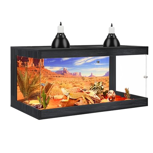 Royxen Bearded Dragon Tank, 34 Gallons Tempered Glass Reptile Terrarium with Metal Mesh Top, 3-Side Clear Anti-Scratch Glass Lizard Tank for Reptile Habitat (Black, 32" Length) - color: Black, size: 34Gal,32x16x16inch