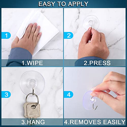 Mudder 50 Pcs Suction Cup Hooks Wall Clear Suction Cups with Metal Hooks Window Hangers for Glass Wall Towel Hangers Supplies Bathroom Glass Kitchen Decorations,3 lbs (60 mm) - size: 60 mm