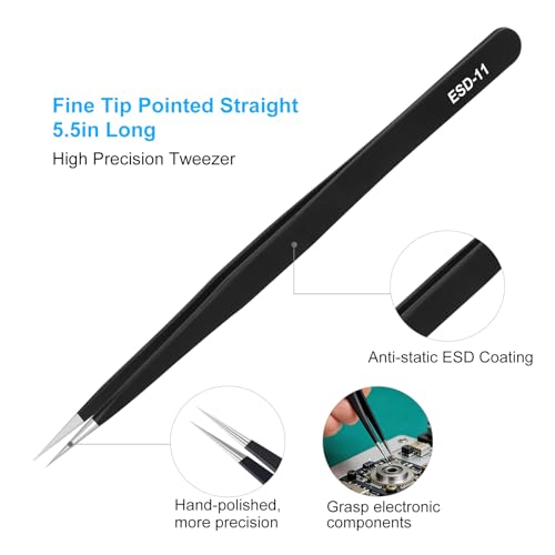 3PCS Precision Tweezers Set, Upgraded ESD high-end anti-static for Craft, Electronics, Soldering, Laboratory Work, Soldering, Model, Eyelash Extensions, Nail stickers, Jewelry-Making