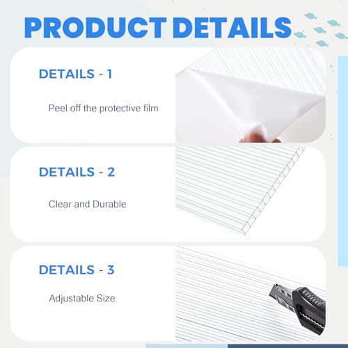 Sieral Aquarium Canopy Set Polycarbonate Greenhouse Panels 19.37 x 9.37 x 0.24 Inch for 10/20 Gallon Fish Tank Without Center Brace Aquariums Cover Fish Tank Lid, Clear - color: Clear, size: 20 x 10 Inch