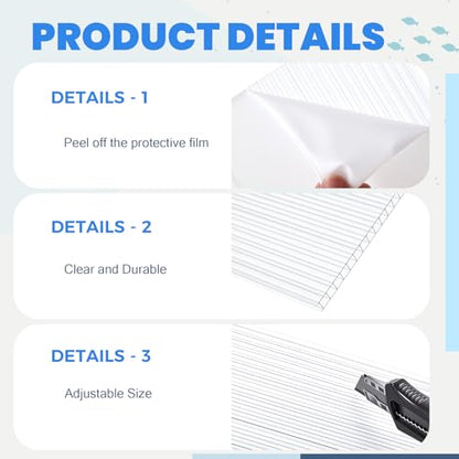 Sieral Aquarium Canopy Set Polycarbonate Greenhouse Panels 19.37 x 9.37 x 0.24 Inch for 10/20 Gallon Fish Tank Without Center Brace Aquariums Cover Fish Tank Lid, Clear - color: Clear, size: 20 x 10 Inch