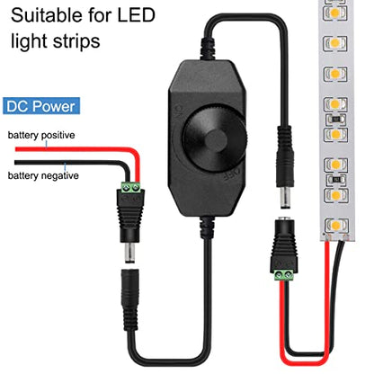 LED Strip Light Dimmer Switch DC 12V Controller for Single Color 3528 5050 LED Strip Light, with DC 5.5 x 2.1mm Jack Adapter Cable Dimmable LED Controller, 2 PCS - color: with DC adapter