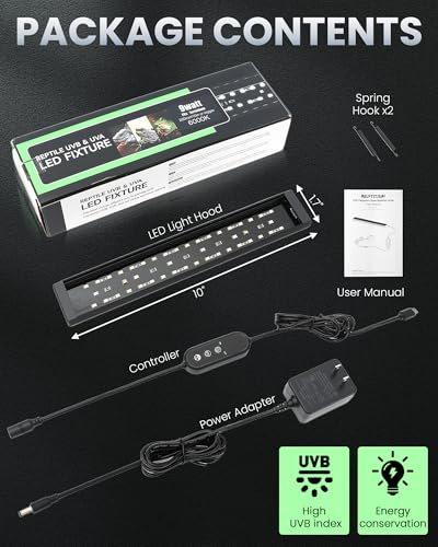 REPTITRIP 9.8 Inch Reptile LED UVB Light, Ferguson Zone 1-4 Selectable, Auto Cycle Timer, Independent Brightness Adjustment, 9W 6000K Energy-Saving Reptile Lamp (Not a Heat Lamp)