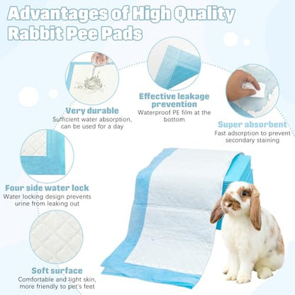 kathson 100PCS Rabbit Pee Pads 18"× 13" Disposable Cage Liners Super Absorbent Black Carbon Odor-Control Bunny Training Pad with Quick-Dry Surface for Bunny Guinea Pig Kitten Hedgehog Small Animals - size: Blue,100Pcs