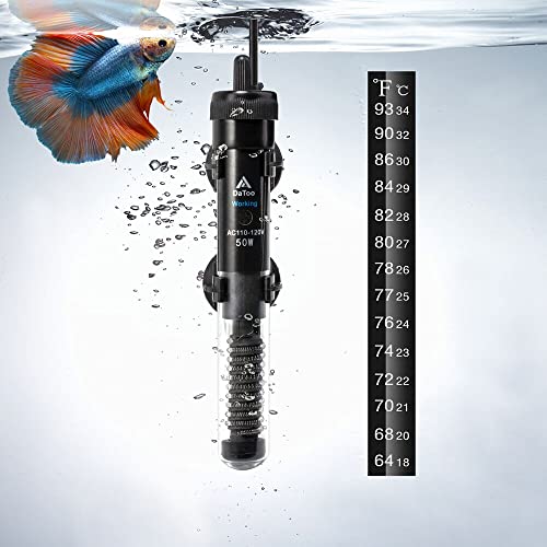 DaToo Aquarium Heater Adjustable 50W Submersible Fish Tank Heater with Electronic Chip Thermostat Suitable for Marine Saltwater and Freshwater - size: 50Watt
